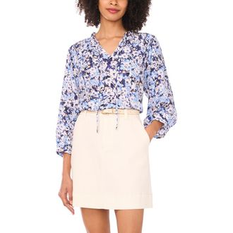 Vince Camuto Floral Peasant Blouse in Blue Shadow at Nordstrom, Size Large
