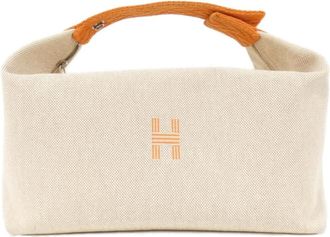 Herm&egrave;s Beige Orange Canvas Pouch (Pre-Owned)