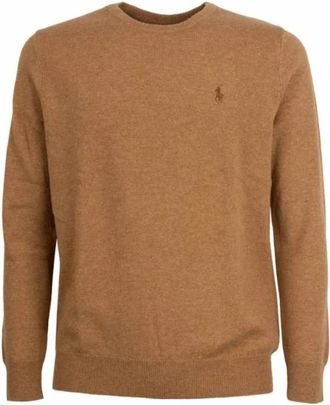 Polo Ralph Lauren Gebreide trui met lange mouwen en ronde hals - Heren - Ronde hals truien - Bruin - S - Wol - Truien & Vesten