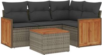 vidaXL Vidaxl - Juego De Sof&aacute;s Jard&iacute;n Con Cojines 5 Pzas Rat&aacute;n Sint&eacute;tico Gris