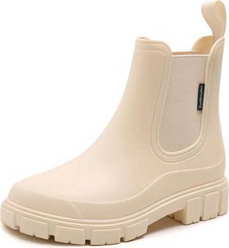 Generic Womens Chelsea Wellies Waterproof Ankle Boots Fashion Slip-On Short Wellington Boots for Garden Walking Comfortable Chunky Anti-Slip Sole Rain Boots B