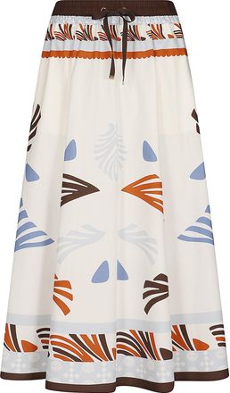 Herno Lightweight White Skirt With Abstract Print And Adjustable Waistband