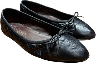 Chanel Black Leather Ballet Flats Size 39.5