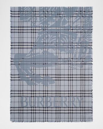 Burberry Men & apos;s EKD Check Wool-Silk Wide Scarf