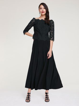 Heine Spitzenbluse HEINE, Damen, Gr. 40, schwarz, 55% Polyester, 45% Polyamid, unifarben, U-Boot-Ausschnitt, Blusen Spitzenbluse