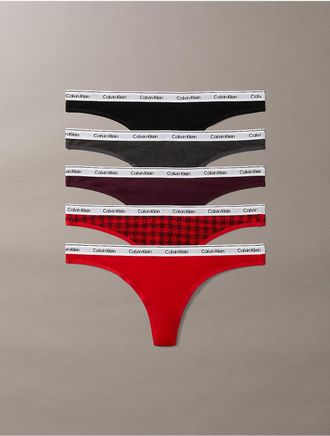 Calvin Klein Womens Modern Logo 5-Pack Thong - Red - XS