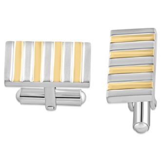 Pompeii3 Mens Stainless Steel And Gold Striped Polished 11mm Cufflink