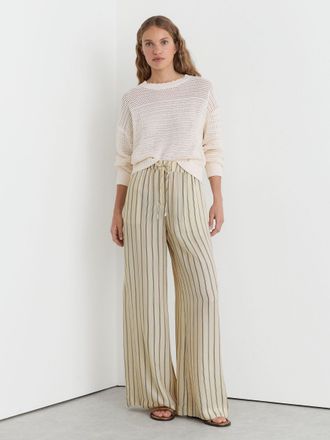Reiss Neutral & navy Linen Striped Wide-leg Trousers, 10