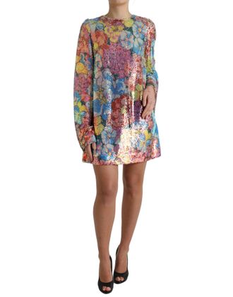Dolce & Gabbana Womens Sequin Floral Mini Dress - Light Pink - Size EU 40 (Womens)