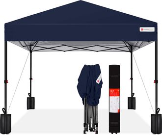 Best Choice Products 10x10ft Easy Setup Pop Up Canopy w/ 1-Button Setup, Wheeled Case, 4 Weight Bags