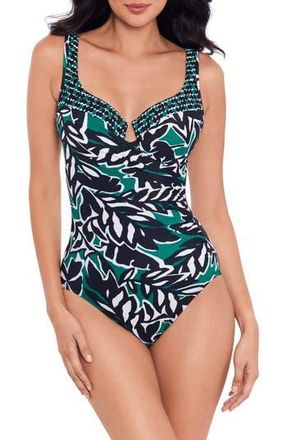 Miraclesuit Palma Verde Escape One-Piece Swimsuit in Black Multi at Nordstrom Rack, Size 14