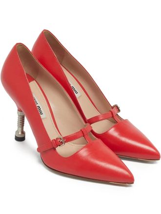 Miu Miu T-Bar strap leather pumps - women - Calf Leather/Calf Leather/Calf Leather - 36 - Red