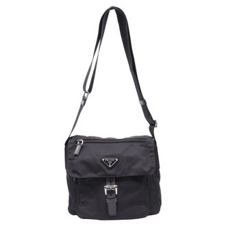 Prada Re-Nylon Vela Single Buckled Messenger Bag in Black Polyamide