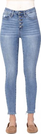 Judy Blue High Rise Button Fly Skinny Jean In Medium Blue