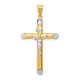 Diamond2Deal 14k Two-tone Gold Rhodium Inri Crucifix Pendant