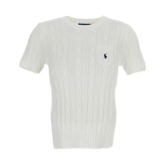 Polo Ralph Lauren Round-neck Knitwear, female, White, Size: M Cable-Knit Cotton Crewneck