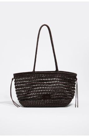 Bimba & Lola Plaited Leather Shopper Bag in Dark Brown at Nordstrom