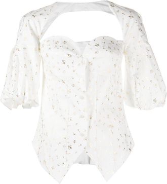 Rosie Assoulin floral-print sweetheart neck blouse - women - Polyester/Acrylic/Viscose - 0 - White
