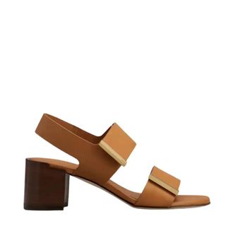 Tod's Tods, High Heel Sandals, female, Brown, Size: 7 1/2 US Double-Strap Leather Sandal