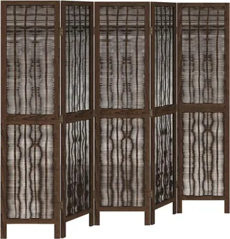 vidaXL Room Divider 5 Panels Dark Brown Solid Wood Paulownia Vidaxl
