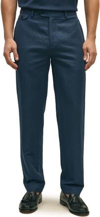 Brooks Brothers Plain Front Linen & Cotton Pants in Mood Indigo at Nordstrom, Size 36 X 32