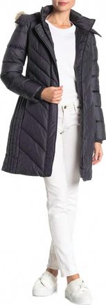 Larry Levine Mid Length Faux Fur Hooded Puffer Jacket In Grey