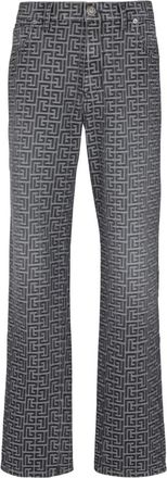 Balmain Monogram Jacquard Denim Jeans - Heren - Regular Fit Jeans - Grijs - W32 - Denim - Jeans