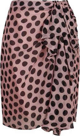 Nina Ricci Polka-dot Zijden Rok Gerimpeld Asymmetrisch - Dames - Midirokken - Roze - XS - Rokken