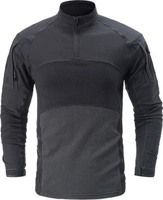 Guiran Mens Military Tactical Long Sleeve Shirt Breathable Sports Training Combat T Shirt Quick Drying Outdoor Top Front Zip Camouflage Shirt