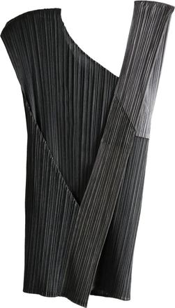Pleats Please Issey Miyake Pointe pleated asymmetric top - Zwart