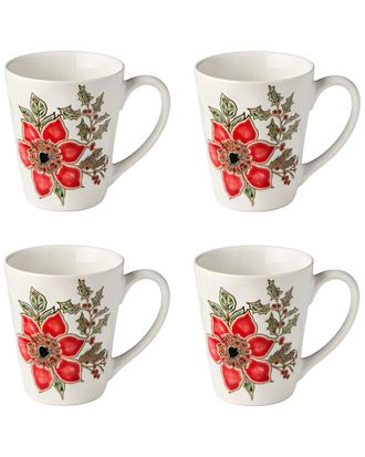 Certified International Festive Blooms Set Of 4 Mugs