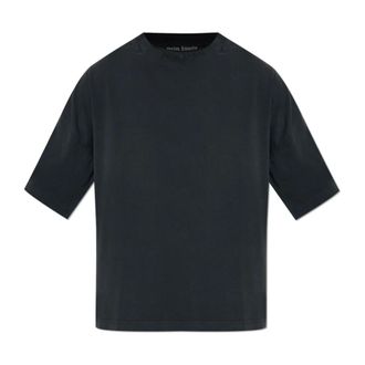 Palm Angels T-Shirts, male, Black, Size: XL Curved Logo Loose Collar T-Shirt