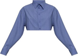 Balenciaga Het Cropped Shirt - Dames - Overhemden - Blauw - 3XS - Wol - Overhemden