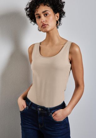 Street One Tanktop STREET ONE Style Anni, Damen, Gr. 36, beige (cotton beige), Jersey, Obermaterial: 48% Baumwolle, 48% Modal, 4% Elasthan, unifarben, regular fi