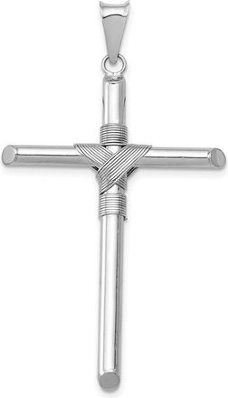 Diamond2Deal 14K White Gold Center Wrap Tube Cross Pendant