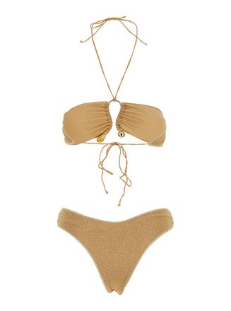 Os&eacute;ree Womens Bikini Lumiere Stones Bandeau Set Metallic Swimwear Sea Clothing