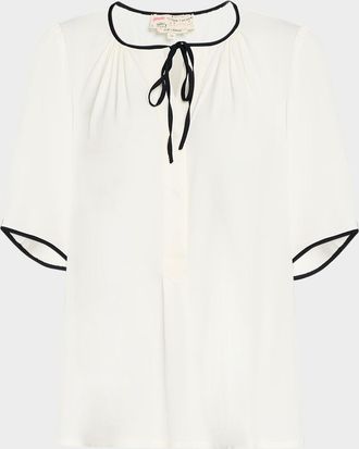 Maison Common Tie-Front Short-Sleeve Silk Blouse