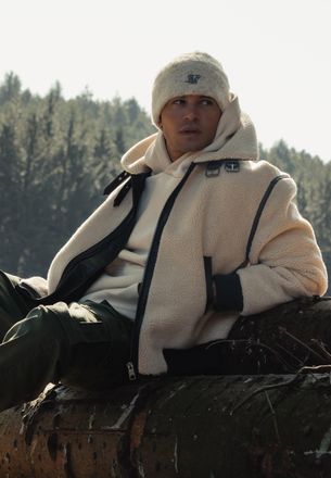 Siksilk Hombres Beige Sherpa Chaqueta Bomber XXL