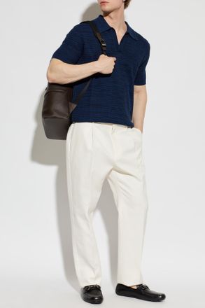 Etro Polo With Decorative Weave, Mens, Navy Blue