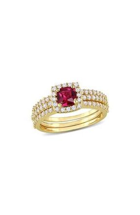 Delmar Lab Created White Sapphire & Lab Created Ruby Stackable Ring Set in Red at Nordstrom Rack, Size 8