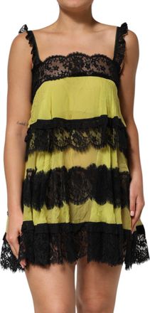 Dolce & Gabbana Yellow Black Babydoll Chemise Lingerie Womens Dress