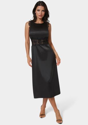 Bebe Satin Lace Insert Midi Dress