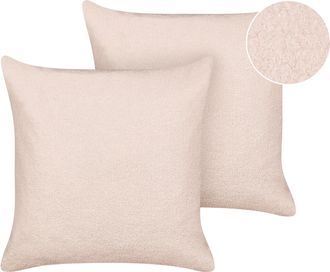 Beliani Beliani - Conjunto De 2 Cojines Decorativos De Boucl&eacute; Con Relleno Funda Extra&iacute;ble 60 X 60 Cm Rosa Leuzea