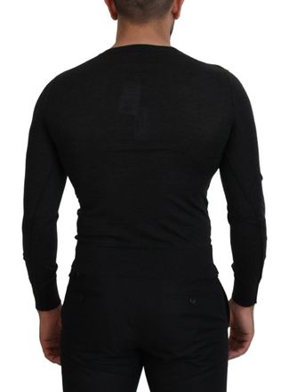 Dolce & Gabbana Mens Gray Cashmere V-Neck Gold Heart Sweater Clothing