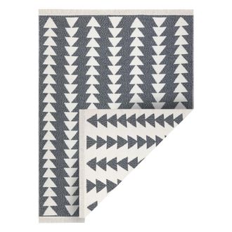 RugsX Rugsx - Alfombra Twin 22994 Geom&eacute;trica, Triangulos Algod&oacute;n, Doble Cara, Flecos Ecol&oacute;gicos - Antracita / Crema Grey 140x190 Cm