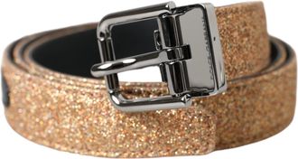 Dolce & Gabbana Womens Gold Glitter Leather Silver Metal Buckle Belt