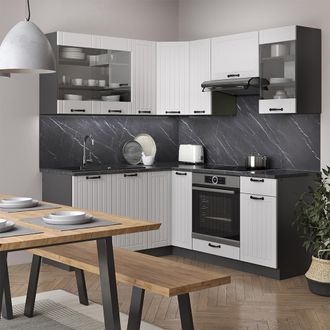 Vicco Cocina Esquinera Fame-line, Casa De Campo Blanca/antracita, 160 X 60 Cm Sin Encimera
