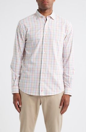 Johnnie-O Maarten Plaid Performance Button-Up Shirt in Cinnamon at Nordstrom, Size Xx-Large