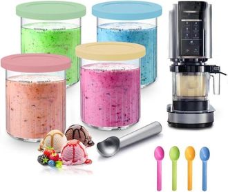 OEM Paquete De 4 Recipientes Para Helado Ninja Creami, 680 Ml Con 5 Cucharas, Compatibles Con Ninja Creami Deluxe Nc500 Nc501, Sin Bpa Y Aptos Para Lavava