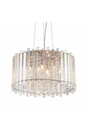 Netlighting Hanna Pendant Clear Crystal (K5) Glass & Chrome Effect Plate 5 Light Dimmable IP20 G9